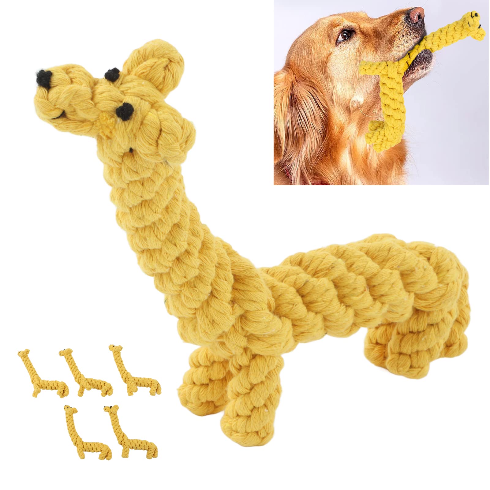 Sluffs 5 Juguetes para Perros con Cuerda de algodón, diseño de Jirafa, Juguetes para Masticar Cachorros con Cuerda de algodón para Jugar y Limpiar los Dientes para Perros pequeños y medianos