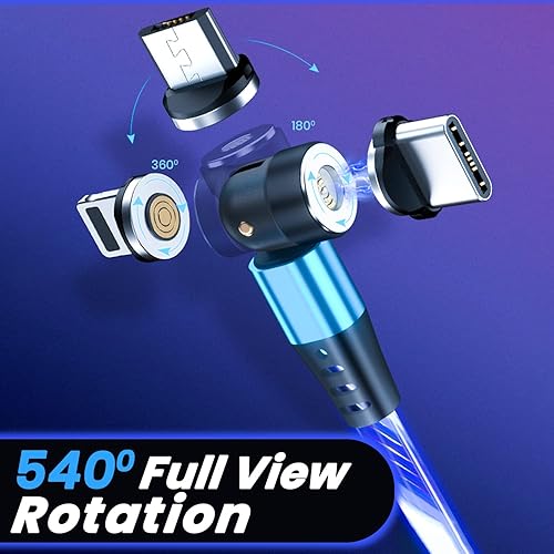 Miniatura 2 de Cargador de teléfono iluminado de Estados Unidos con puntas magnéticas giratorias intercambiables, cable de carga giratorio inteligente 3 en 1 con