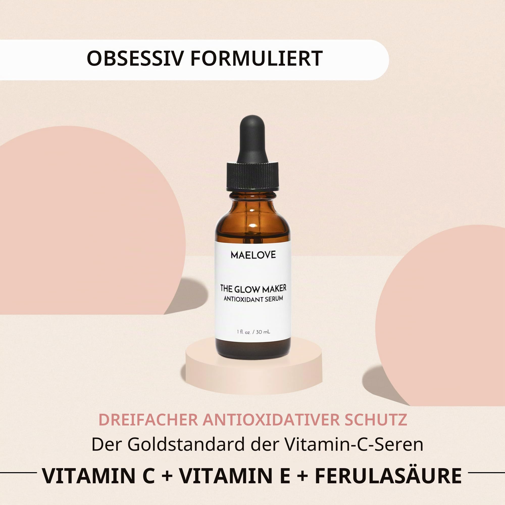 Glow Maker Vitamin-C-Serum mit Vitaminen C, E, Ferulasäure und Hyaluronsäure, ohne Duft, preisgekröntes Highlighter- und Feuchtigkeitsspendendes Gesichtsserum, 50 ml