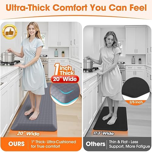 Miniatura 3 de StepRite Tapetes de cocina de 1 pulgada de grosor para piso, alfombras de cocina antifatiga, antideslizantes, resistentes al agua, tapete de
