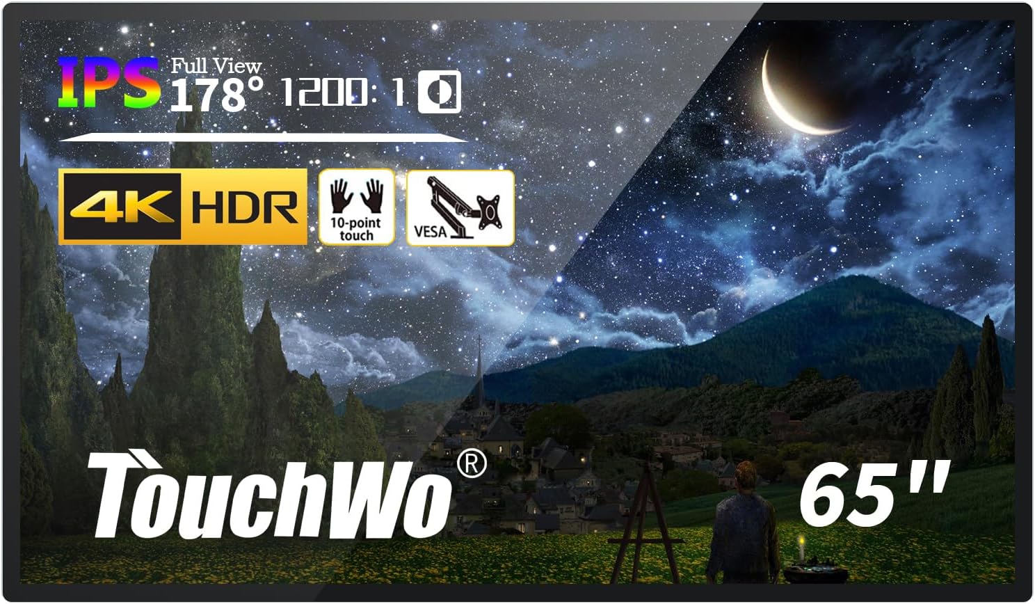 65 inch Interactive Touchscreen Monitor, Electronic Whiteboard with 16:9 FHD 1080P Display, Windows 10 All-in-One PC for Industrial, Office and Classroom, Core i5 RAM 4G & ROM 128G