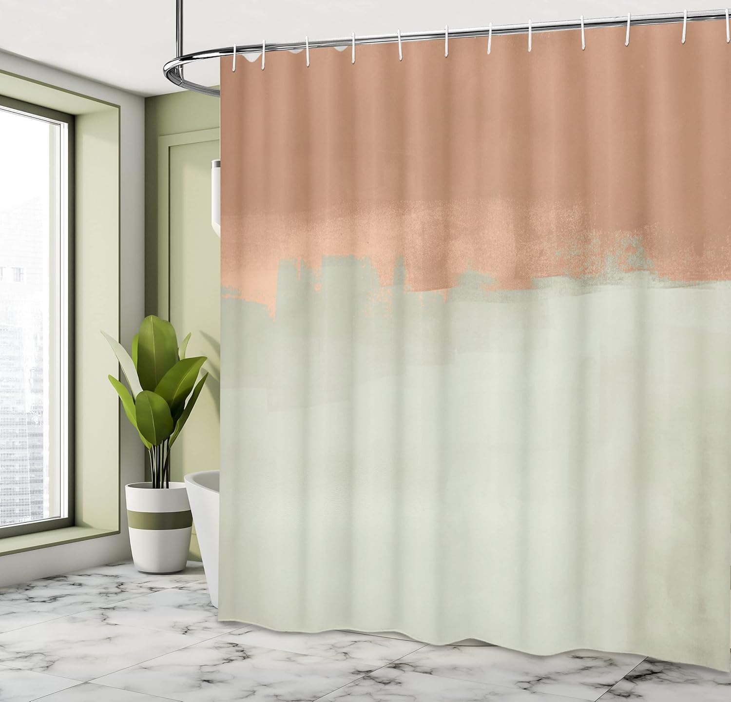 Ambesonne Abstract Shower Curtain, Grunge Street Style Painting Brush Print Ombre Design Illustration, Cloth Fabric Bathroom Decor Set with Hooks, 69" W x 84" L, Pastel Pale Sage