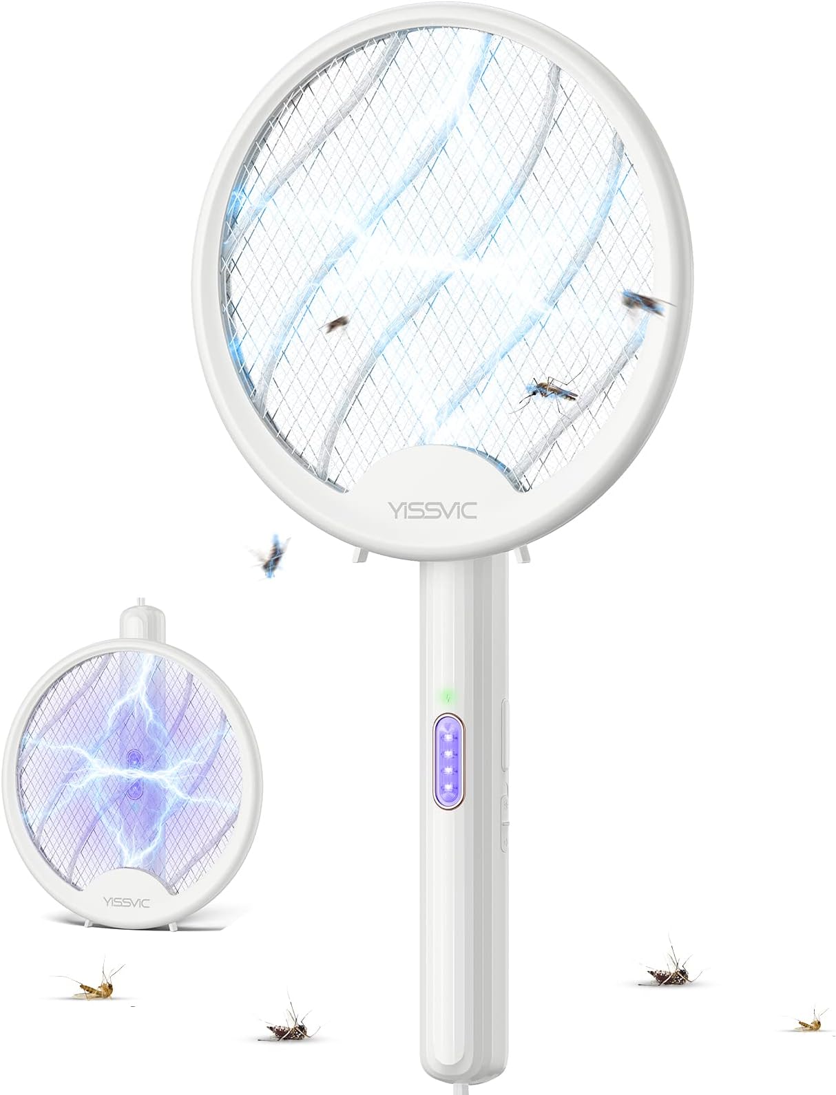 YISSVIC Electric Fly Swatter Mosquito Racket Fly Zapper Foldable 4000V USB Rechargeable with Bright LED Lights