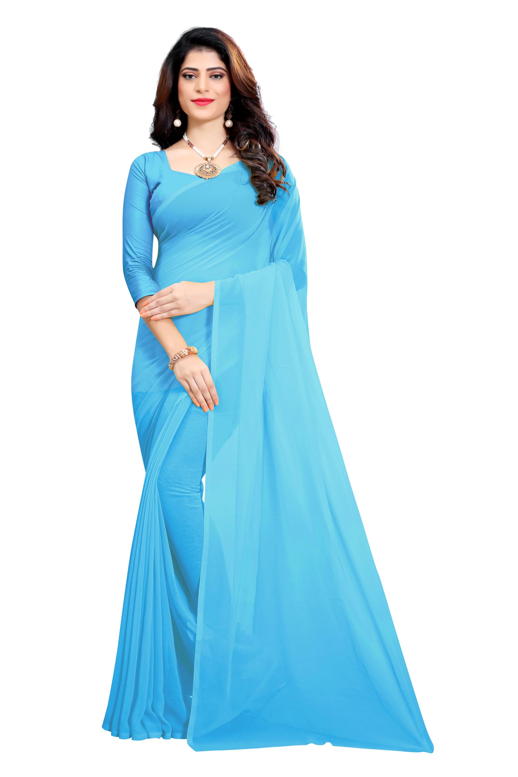 rk fashions RK Fashions8 | Women's Pure Georgette Saree with Blouse Piece | Soft, Lightweight, Plain Saree for Casual, Office | Set of 1|-picture-21