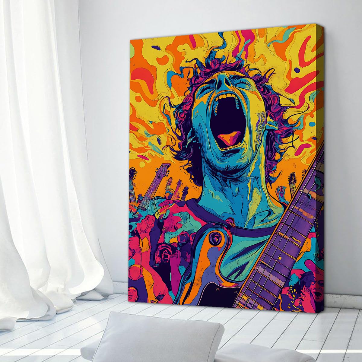 YUNART Musica retrò su tela Arte da parete Astratta cantante Uomo Decorazione murale Poster musicale per camera da letto Studio Estetica della stanza 65x100cm Telaio interno