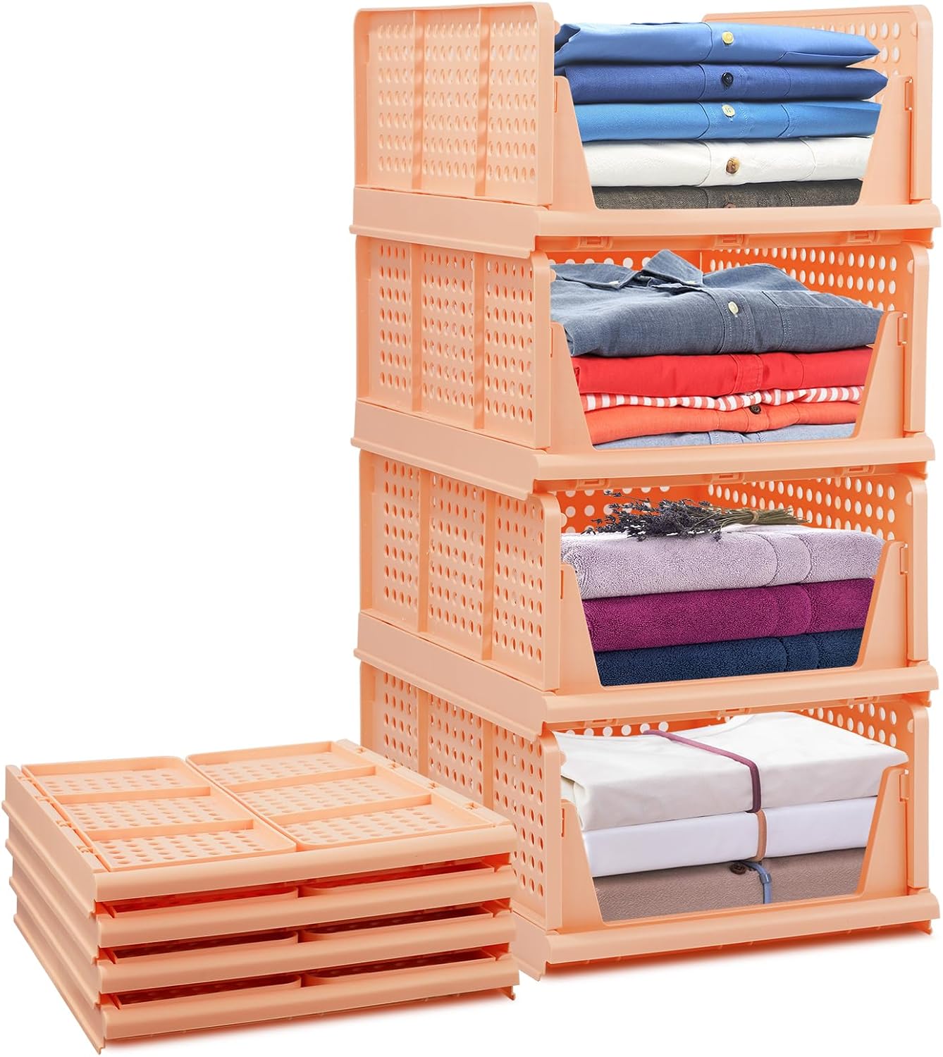 Set of 4 Stackable Foldable Wardrobe Storage Box Organizer (Easy Open