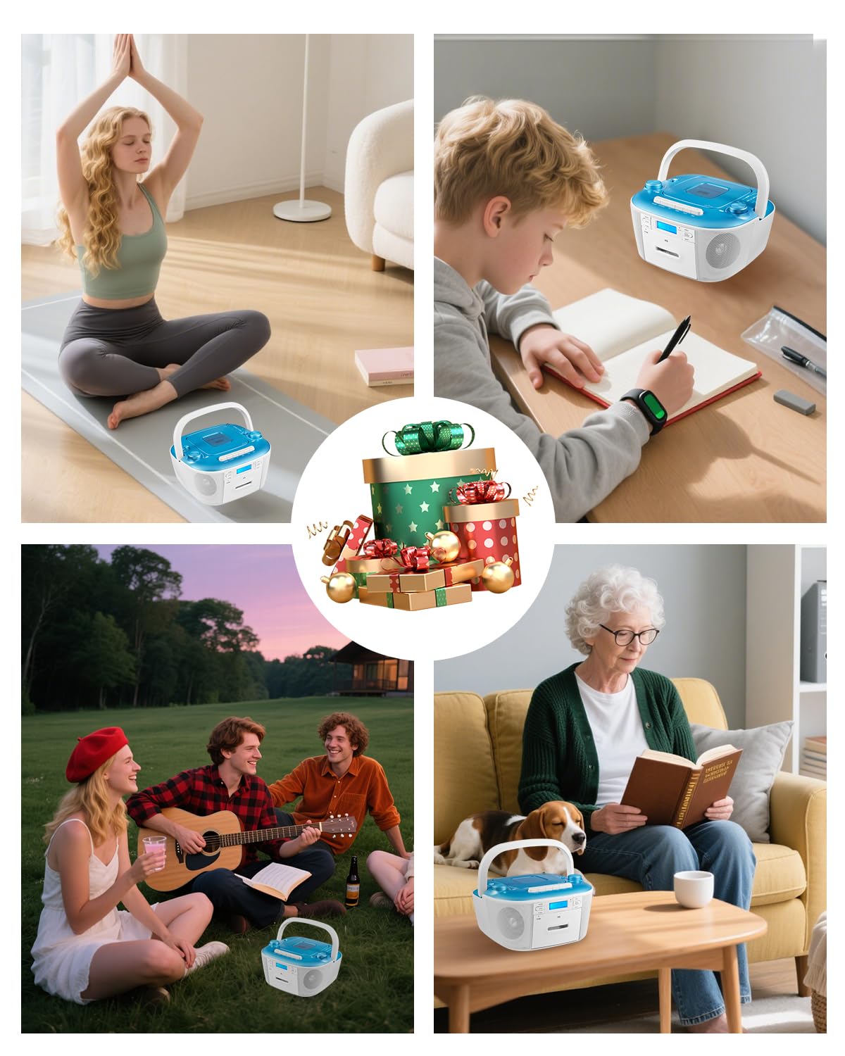 Gelielim Combo de reproductor de casete de CD, radio portátil AM/FM para el hogar, sonido estéreo, recración de cinta, unidad AUX/TF/USB, alimentación CA/CC, conector para auriculares, interior y