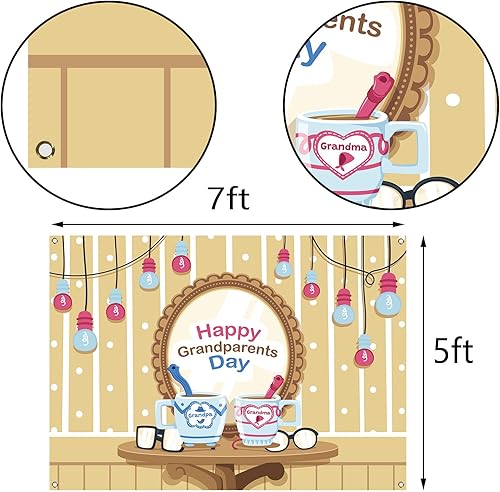 Miniatura 5 de Telón de fondo para cabina de fotos del día de los abuelos, decoración de fiesta de amor para abuelo y abuela, decoración de pared (5 x 7 pies)