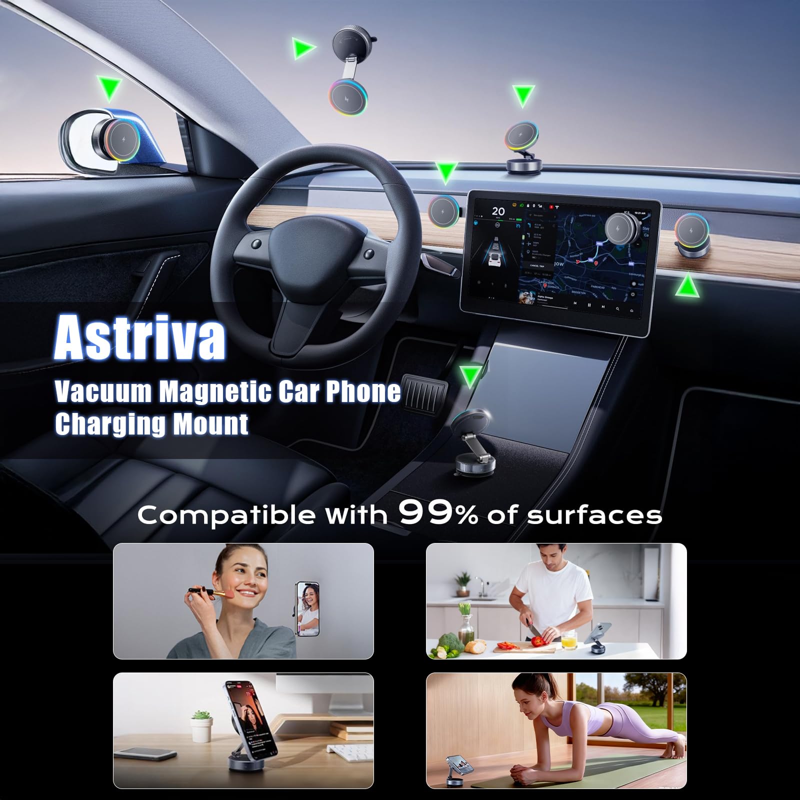 15W Magnetische KFZ Handyhalterung mit Ladefunktion & Kabellosem Schnellladegerät, Autohalterung 360° Drehbar & Faltbar, Vakuum-Saugnapf, Kompatibel mit iPhone 17 16 15 14 & Samsung (Grau)