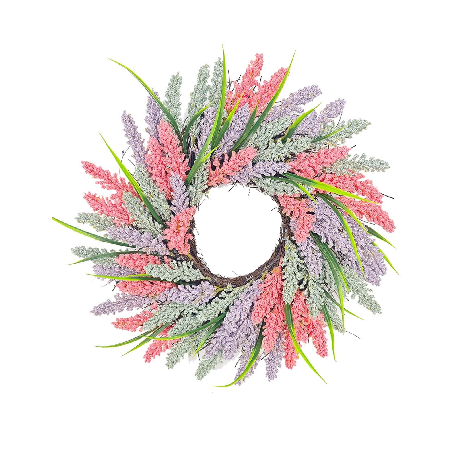 Gardening Wreath Door Decoration Wedding Lavender Wreath Scene Layout Wreath Spring Farmhouse Door Wreath Decoration Winter Door for outside (Pink, One Size)