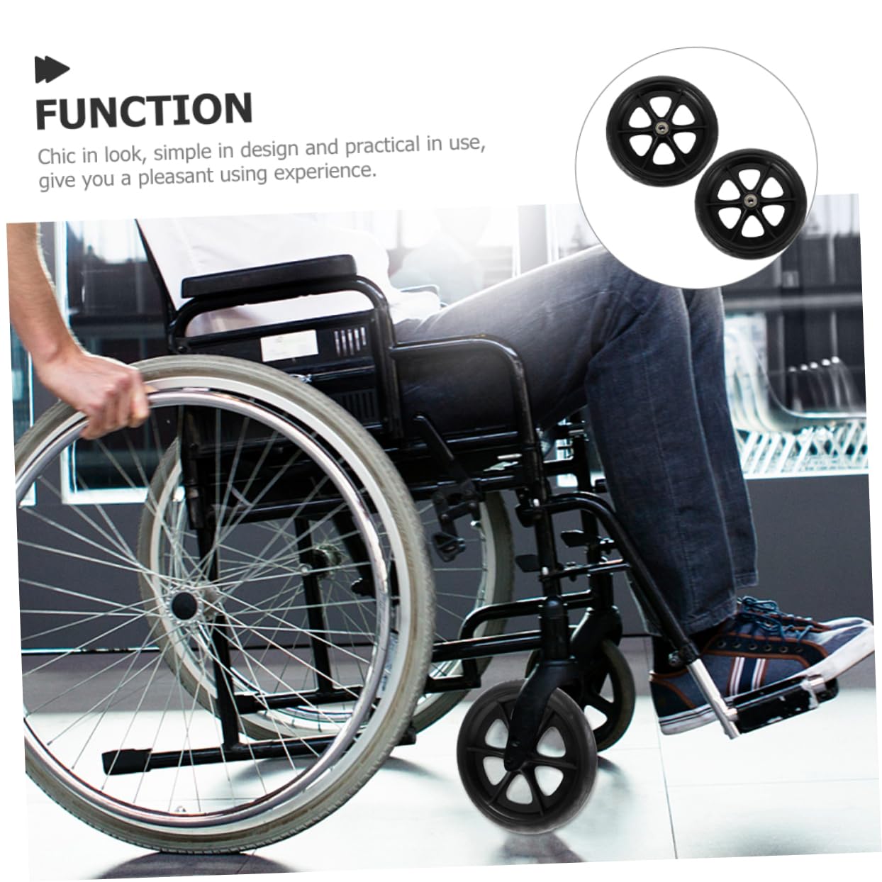 NULYLU Replacement Wheel for Wheelchair 8 Inch Front Wheel Heavy Duty Wheelchair Tire Metal Ball Bearings for Rollators Multipurpose Accessory