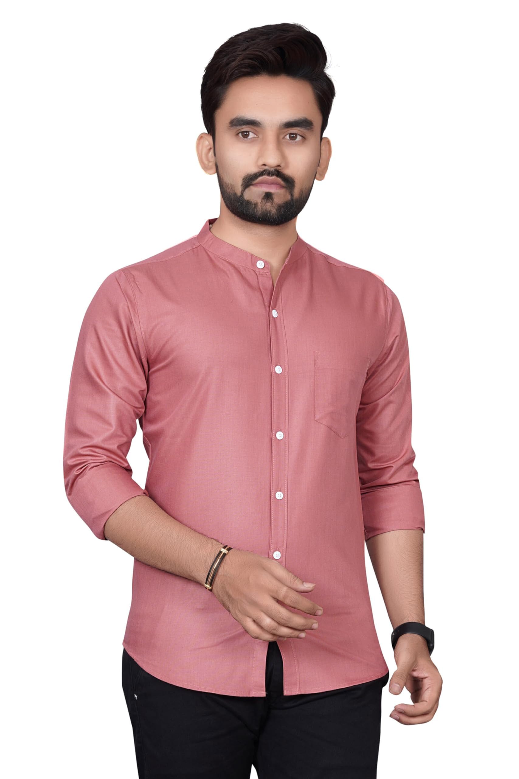 voroxy Chinese Collar Shirt for Men Plain Shirt for Man Cotton Formal Branded Casual Regular Fit Solid Shirts for Mens Full Sleeves with Spread Collar Wear as Office-picture-22
