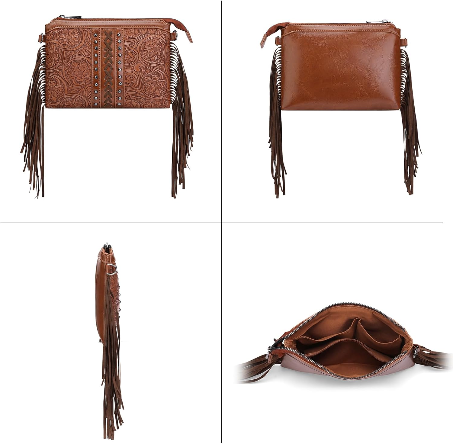 SENDEFN Fashion Women Fringe Crossbody Handbag PU Leather Hobo Bag Tassel Purse Vintage - Image 6