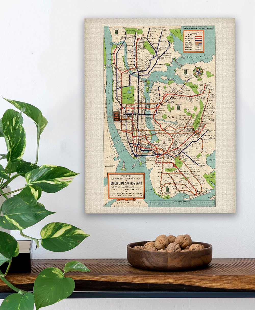 ヴィンテージ NYマップ　フレーム付き Amazon.com: Vintage 1948 New York Subway Map 18x24 Stretched
