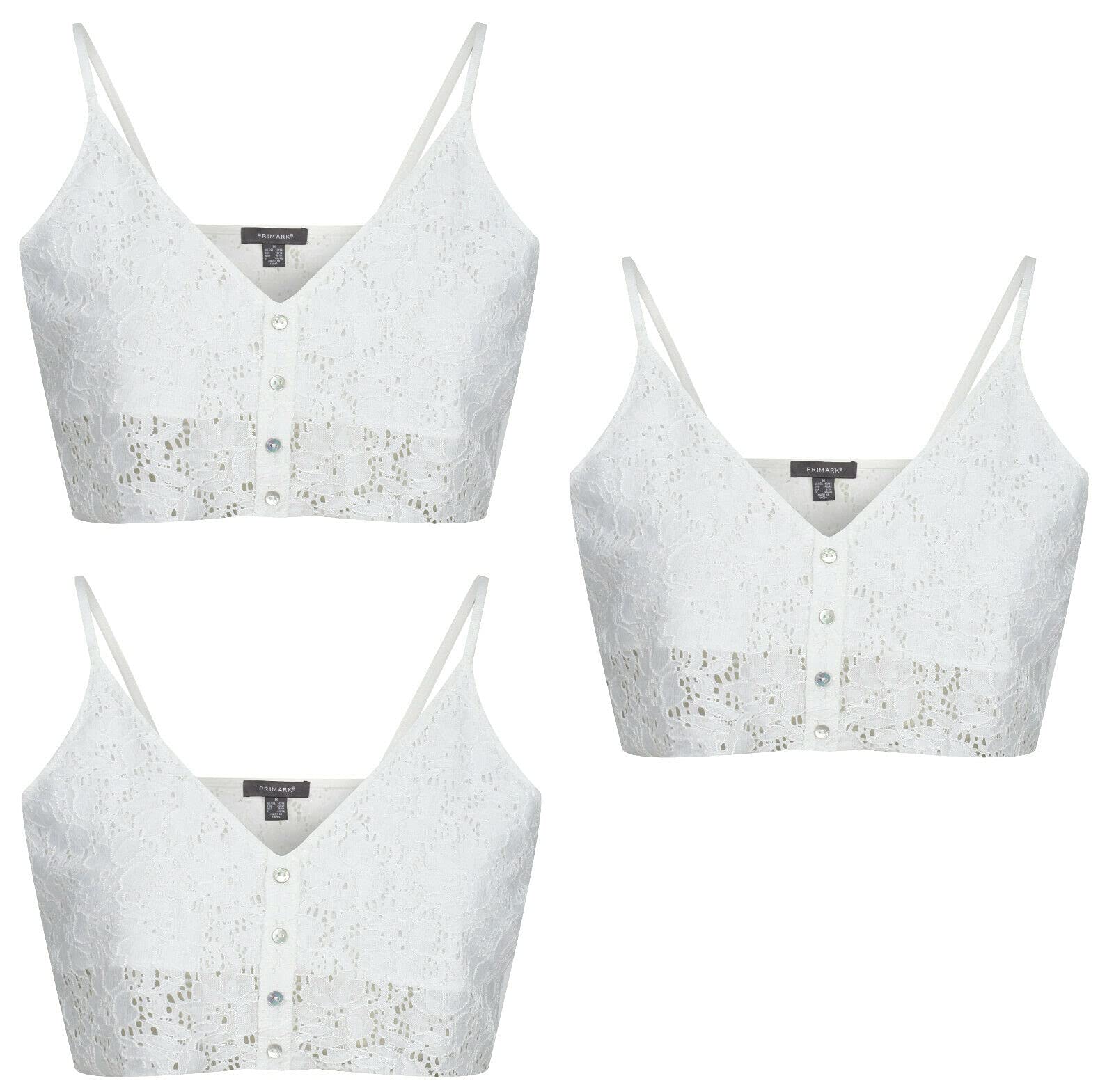 ParadiseLadies 3 Pack Crochet Crop CAMI Vest TOP EX UK Store Black White UK 4-16 *Multipack*