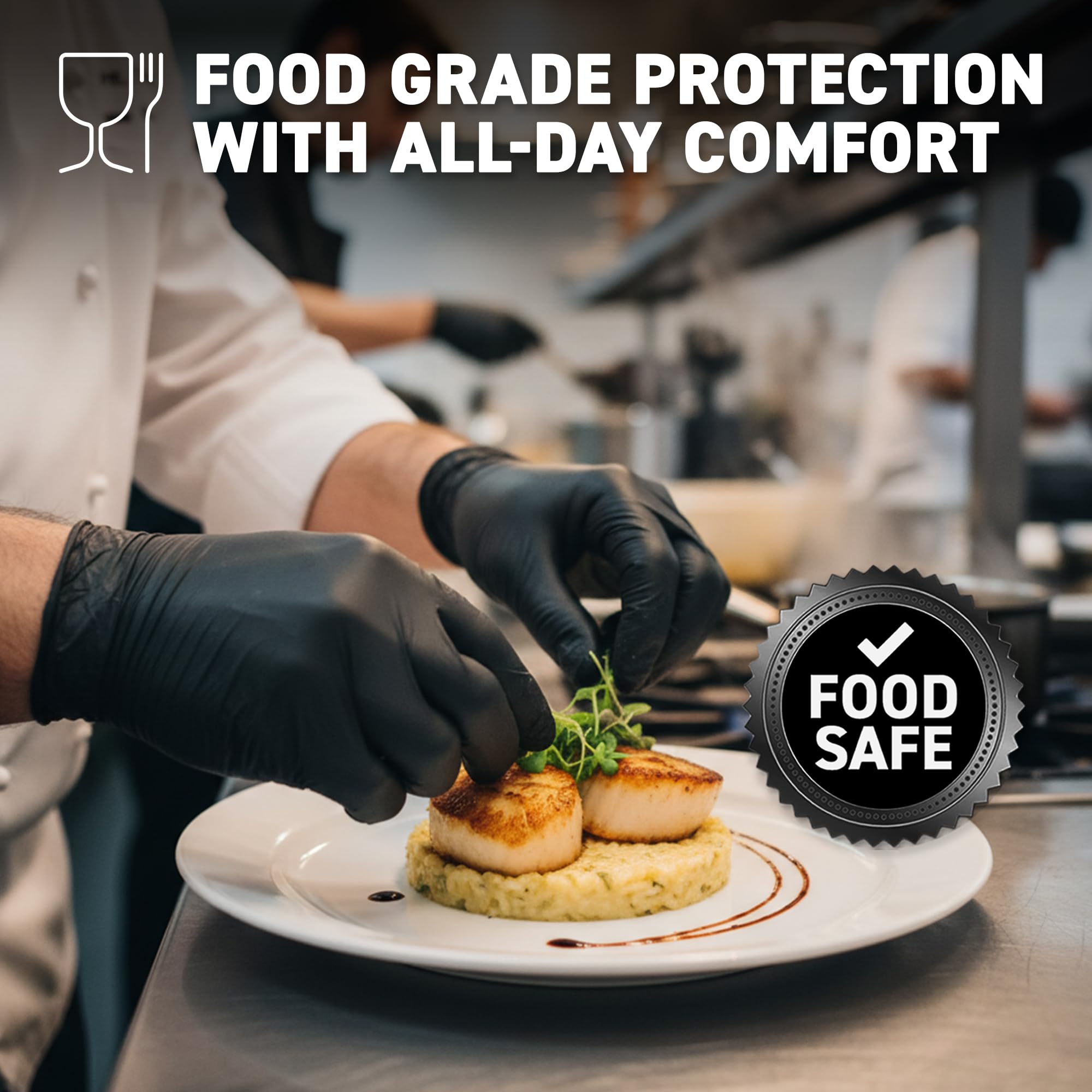 72HRS Black Nitrile Gloves - Disposable Gloves-4 Mil, Gant Noir, Gants Jetables, Black Gloves for Cooking, Cleaning - 5