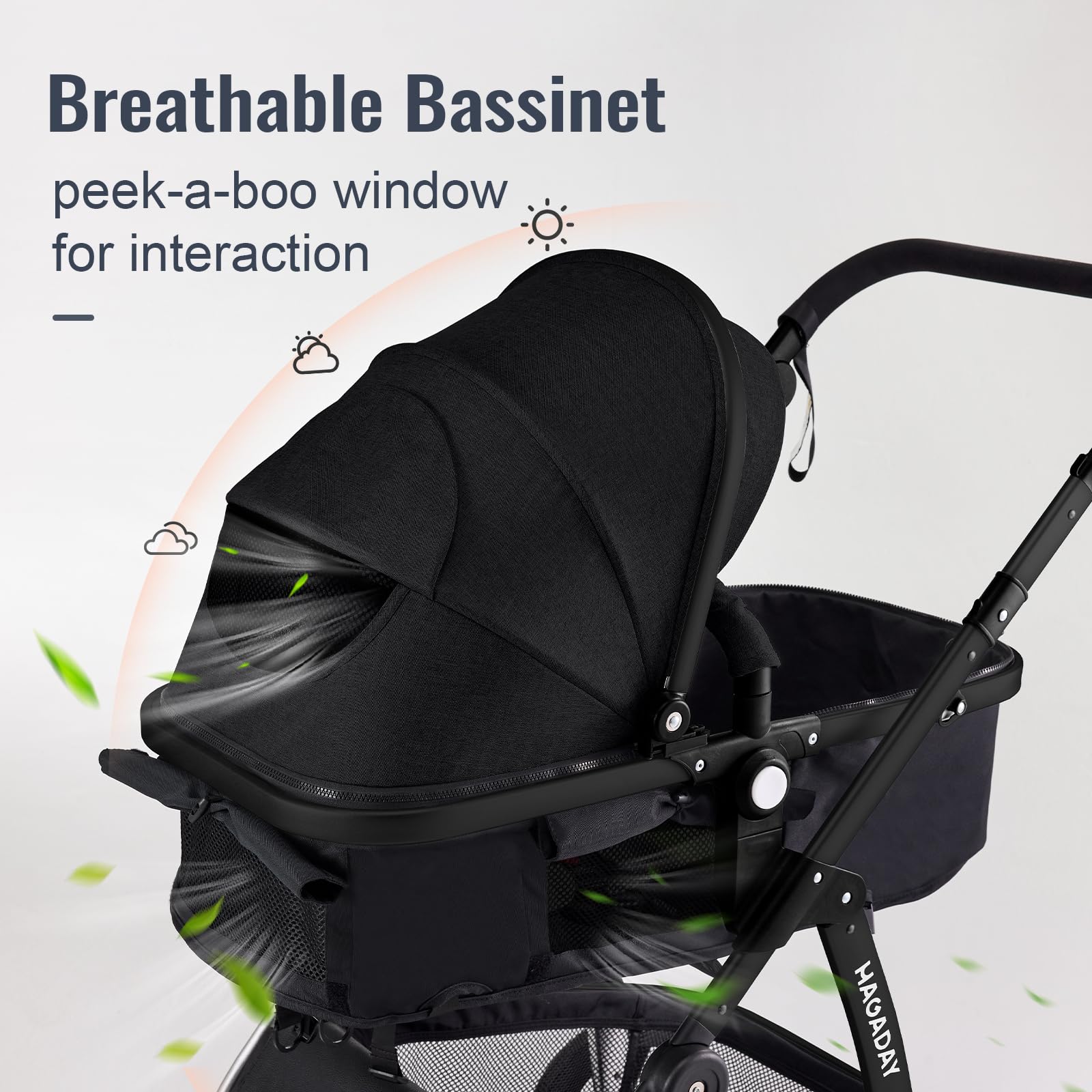 Baby Stroller, 2-in-1 Reversible Toddler Seat with Lie-Flat Mode, Foldable Infant Stroller with Canopy, One Button Brake, Adjustable Handle, Newborn Pushchair (Black B) - 3