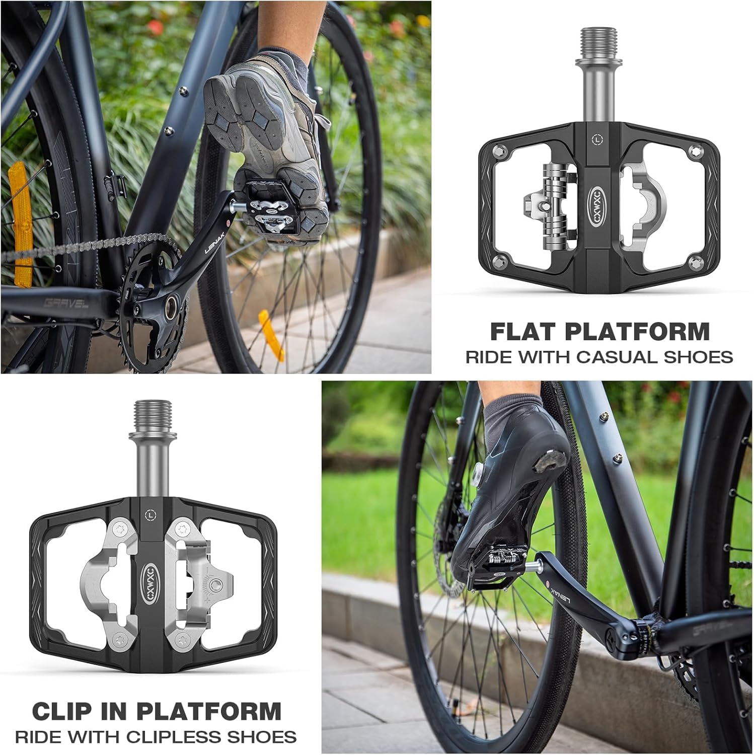 Pedały rowerowe kompatybilne z blokami Shimano SPD - dwustronne pedały platformowe i zatrzaskowe, pedały platformowe 9/16” oraz zatrzaskowe do rowerów szosowych, MTB i hybrydowych