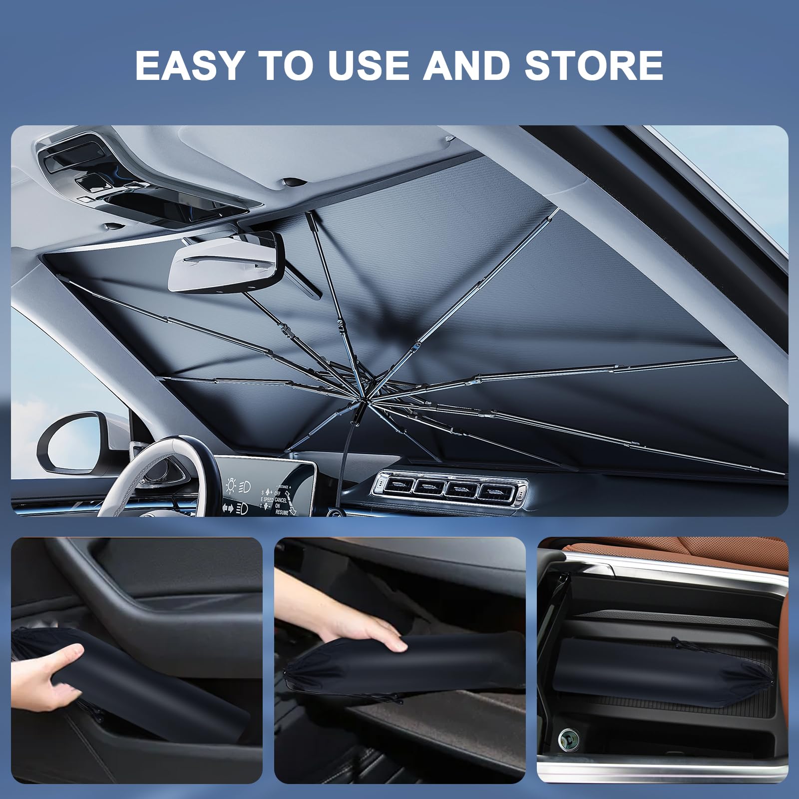 Pare-Soleil pour Pare-Brise de Voiture Pliant Pare-soleils pour Pare-Brise Avant Auto avec Coins en Cuir Anti-Rayures 135 x 75 cm Protection Solaire idéale pour SUV et Tous Types de véhicules