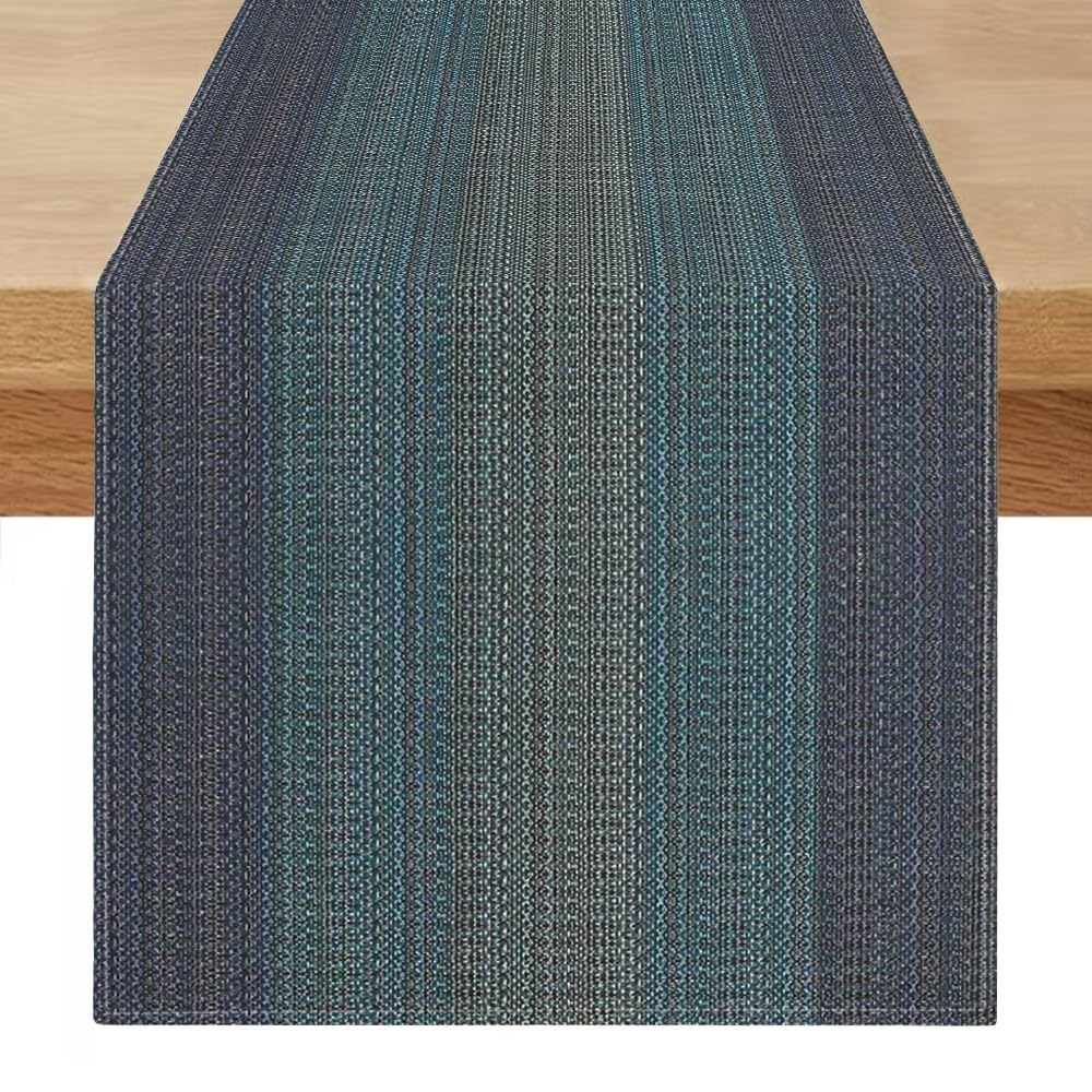 Table Runner Navy Blue and Black 40 x 180 cm Retro Table Runner Wood Stripe Texture Decorations Elegant Modern Decorative for Holiday, Living Room, Birthday, Kitchen