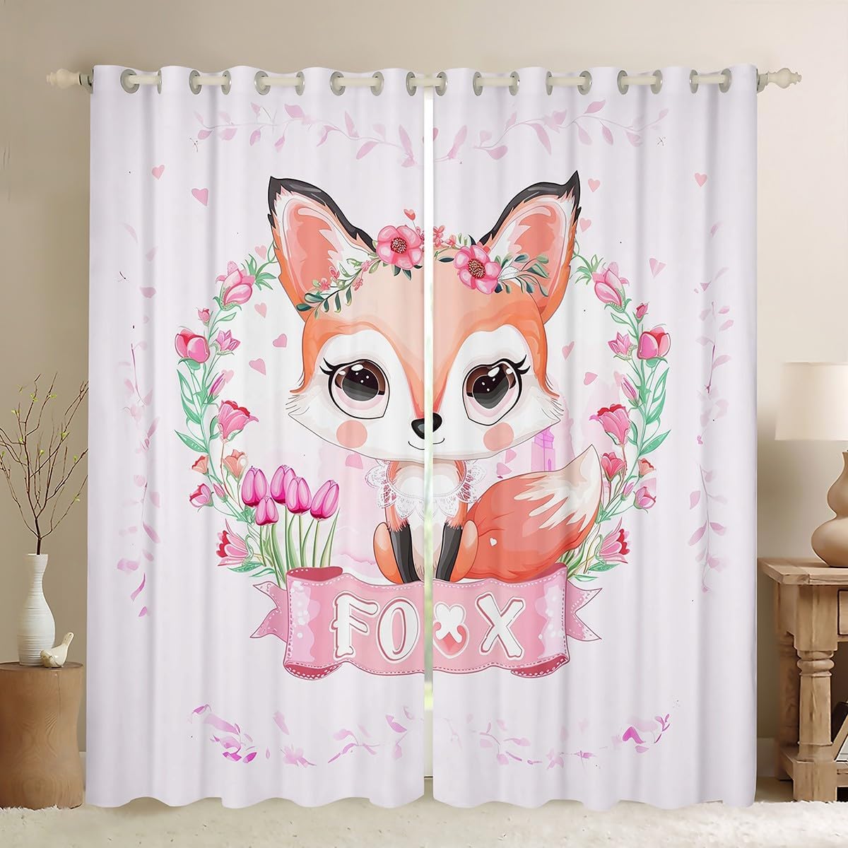 Erosebridal Boho Frog Curtains for Kids Hippie Mushroom Curtains & Drapes, Watercolor Animal Wildlife Blackout Curtains Garden Flower Floral Black Out Curtains, Chic Butterfly Window Treatments