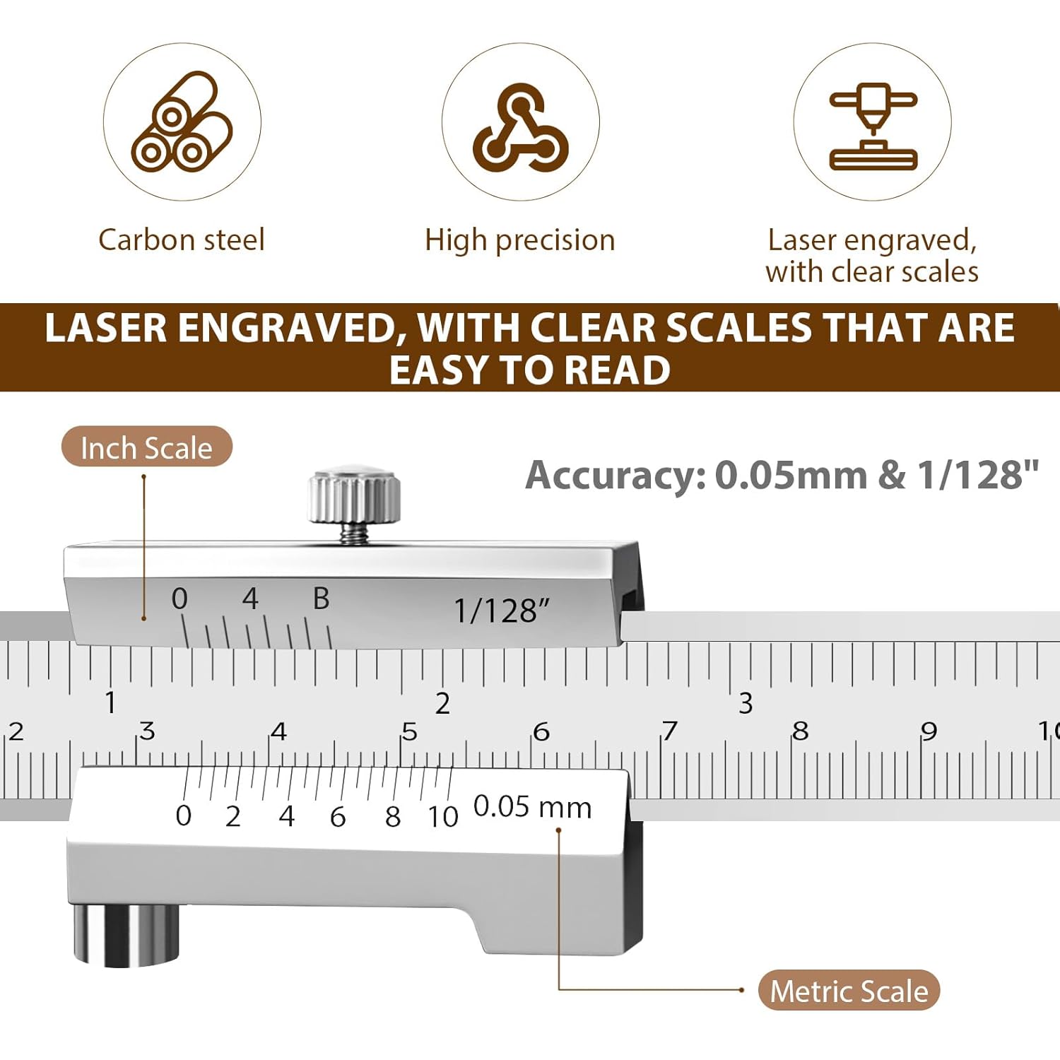 8 inch Metal Scriber Caliper, Accuracy of 0.05 mm Dual Scale Parallel Crossed Stainless Steel Sheetmetal Scribe Tool Scribing Steel,Wood, Marking Gauge with 2 Carbide Scriber/Needle Metal Scribe Tool
