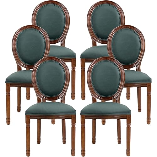 Nrizc French Country Dining Chairs Set of 6, Farmhouse Dining Chairs with Round Button Back, Solid Wood Legs, French Lunch Chair for Kitchen/Bedroom/Dining Room