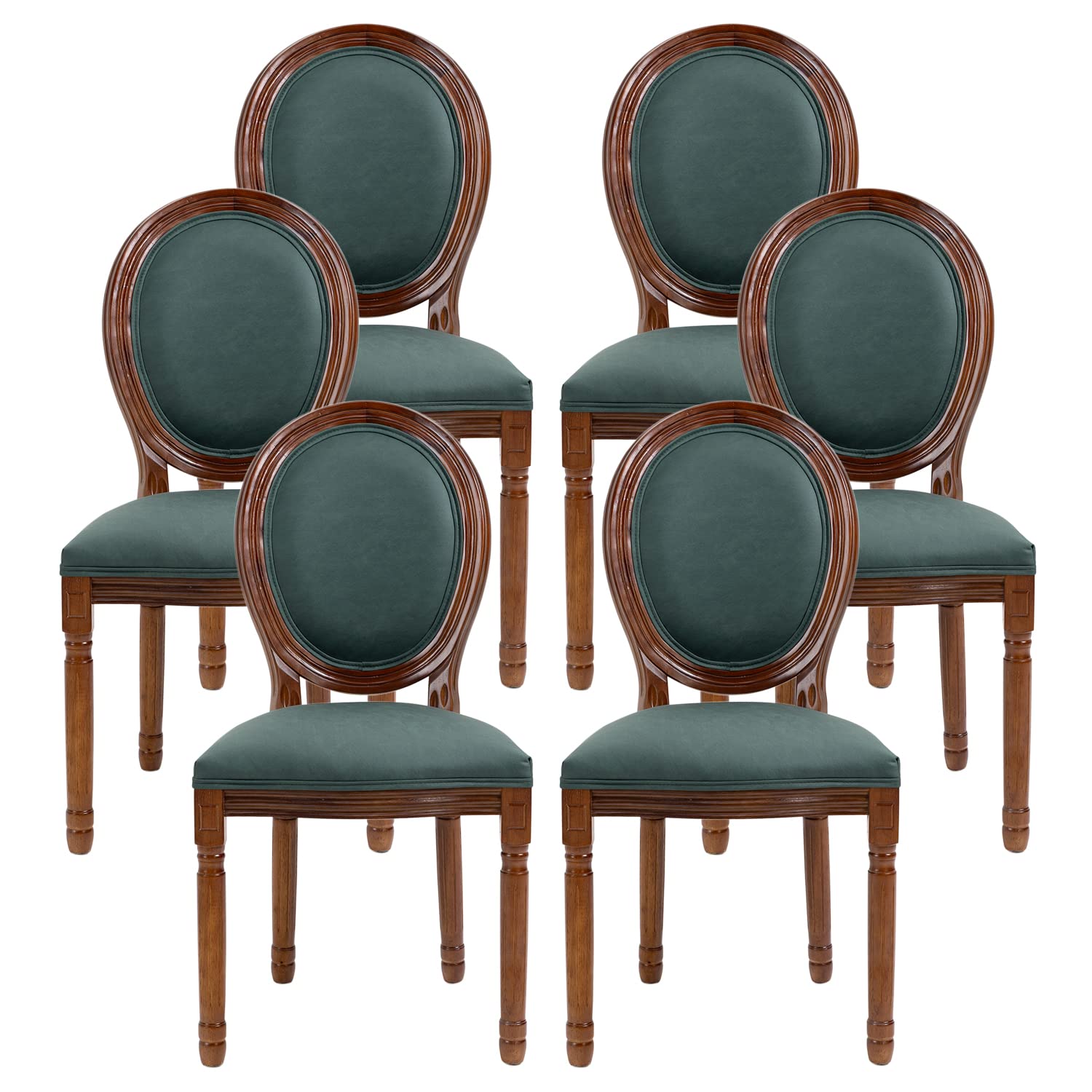 Nrizc French Country Dining Chairs Set of 6, Farmhouse Dining Chairs with Round Button Back, Solid Wood Legs, French Lunch Chair for Kitchen/Bedroom/