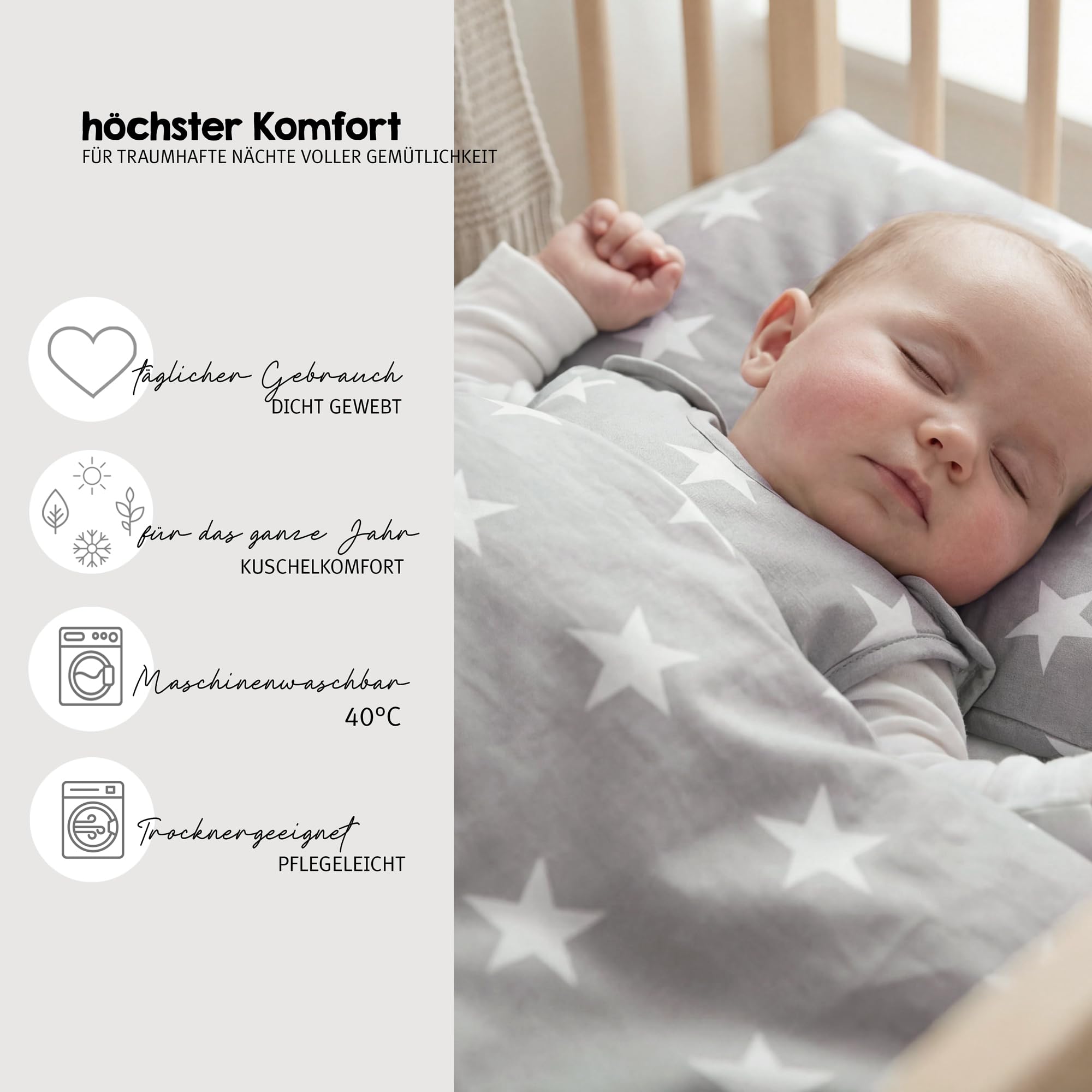 roba Lettino Completo di Set Biancheria Little Stars, 70 x 140 cm, Letto per Bambini con Federa, Copripiumino, Materasso, Baldacchino, Legno Bianco
