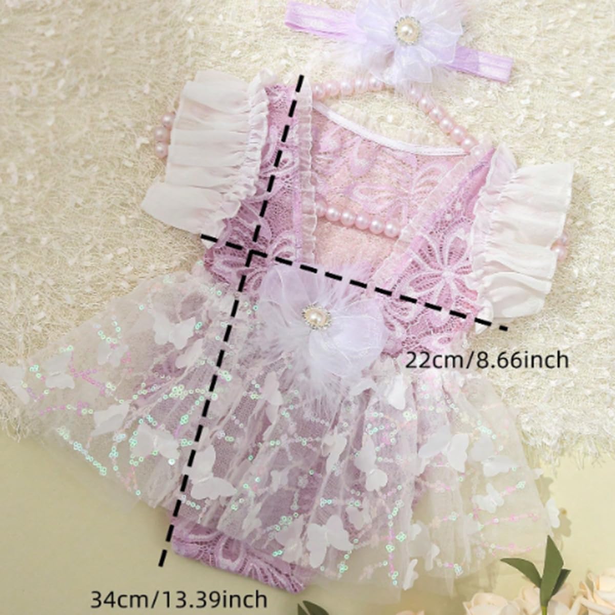 Newborn Photography Outfits Girl Baby Photography Props Lace Romper With headband Baby Photo Outfits Girls Photo Props - Image 2