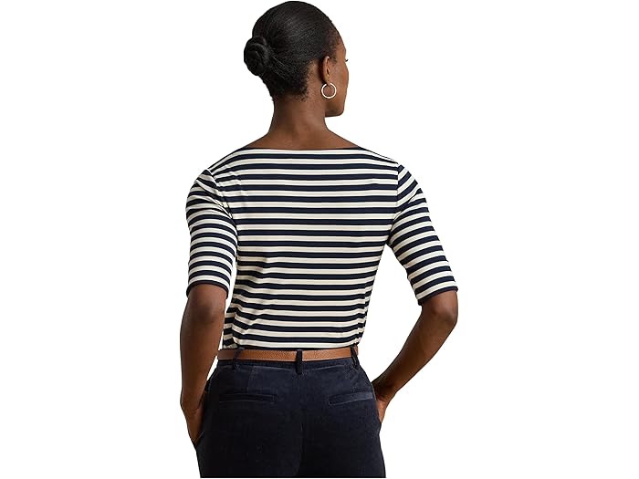 Striped Stretch Cotton Boatneck Tee - Image 3