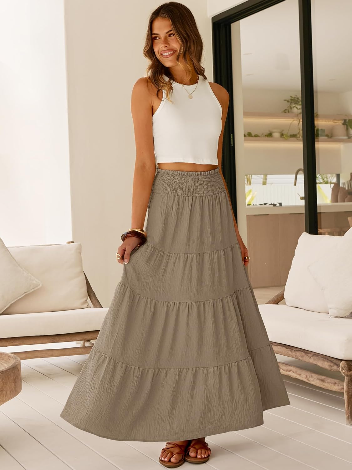 ANRABESS Womens Maxi Skirt Summer Boho Long Flowy Elastic High Waist A-Line Tiered Skirts 2026 Casual Beach Vacation Clothes - Image 6