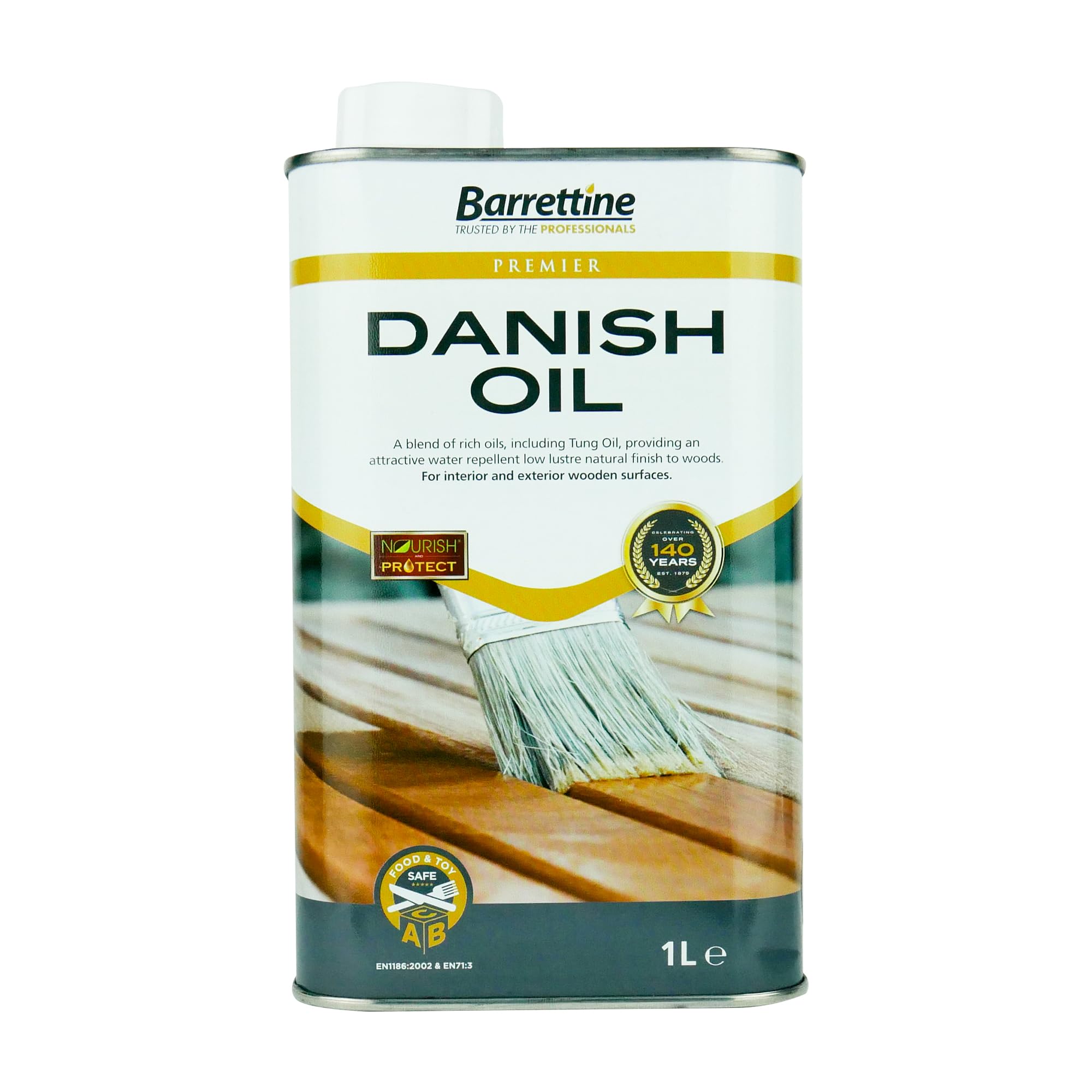 Barrettine Natural Premier Danish Oil (1L) - Water Repellent Danish Oil For Wood Turning, Scandinavian Furnishings, Door, Panelling & More, Enhances Appearance Of Wooden Surface
