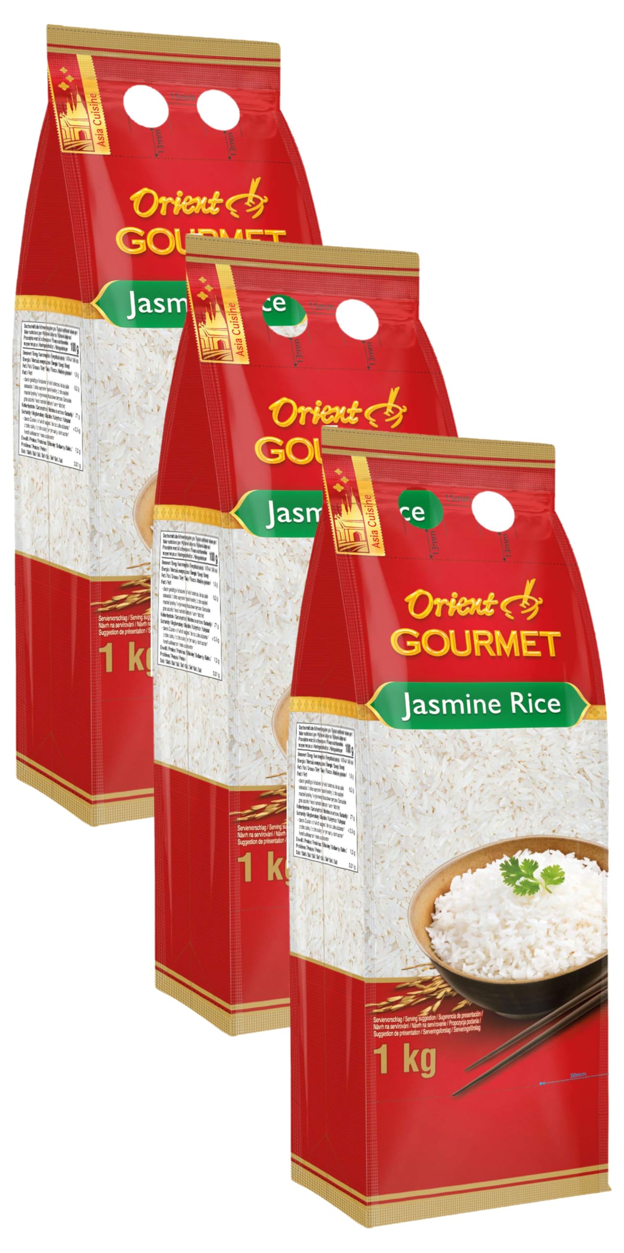 ORIENT GOURMET Jasminreis 100 %, 1 kg (Packung mit 3)