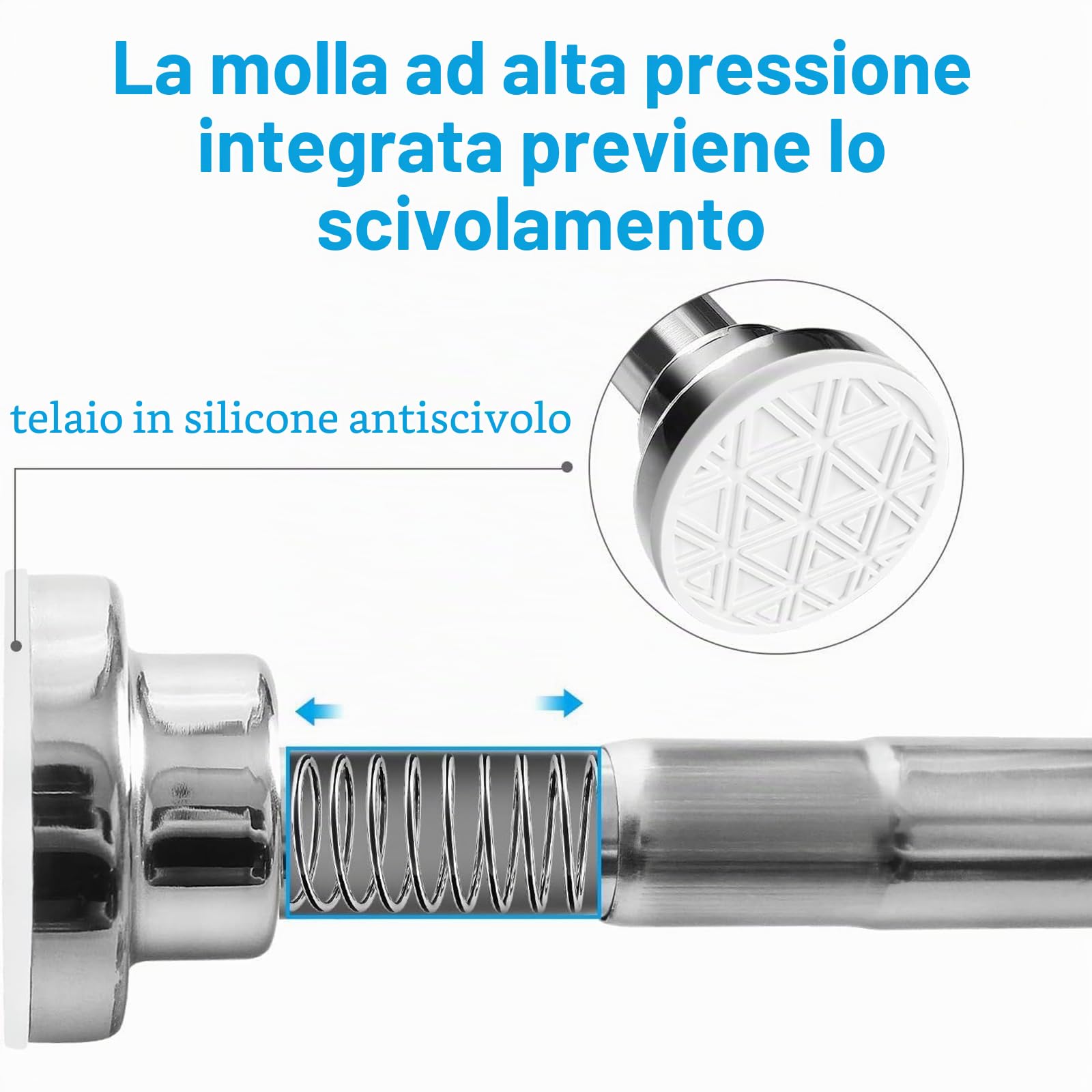 Bastone Tenda a Pressione Estensibile 48-200cm Senza Forare Asta Telescopica in Acciaio Inox Bastone Tenda Doccia Argento Antiscivolo & Mai Rustico per Finestra, Armadio, Porta
