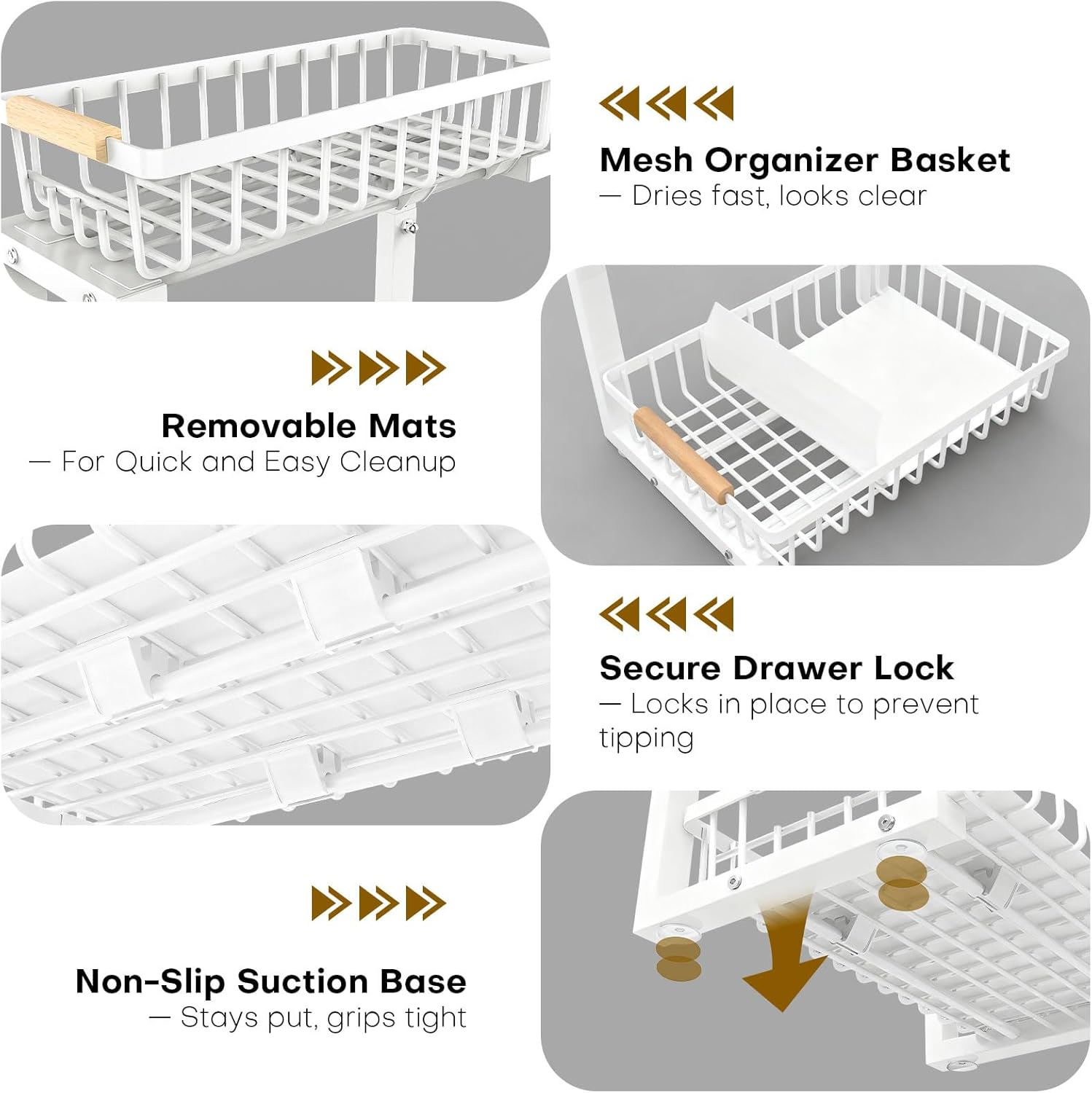 Under Sink Organizer, 2 Tier Pull Out Under-Sink Shelves, Adjustable Height (13.8" -16.9"), Sturdy Metal Storage Organizer for Bathroom Kitchen Pantry Cabinet (2 Packs, White)