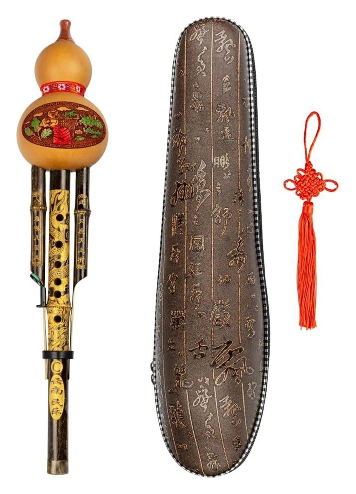 Flauta china hecha a mano Flauta de calabaza， Flauta Hulusi Flauta Hulusi Clave C Flauta de calabaza étnica china Rendimiento profesional Flauta Hulusi hecha a mano