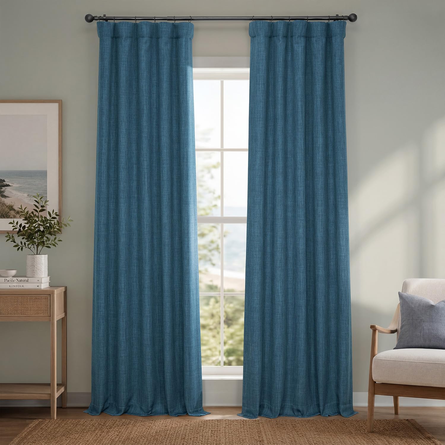 HPD Half Price Drapes Zasłony zaciemniające z teksturą lnu, sztuczny len, do sypialni, dł. 270 cm (1 panel), do salonu, dekoracja domu, 127 x 270 cm (szer. x dł.), niebieskie (Story Blue)