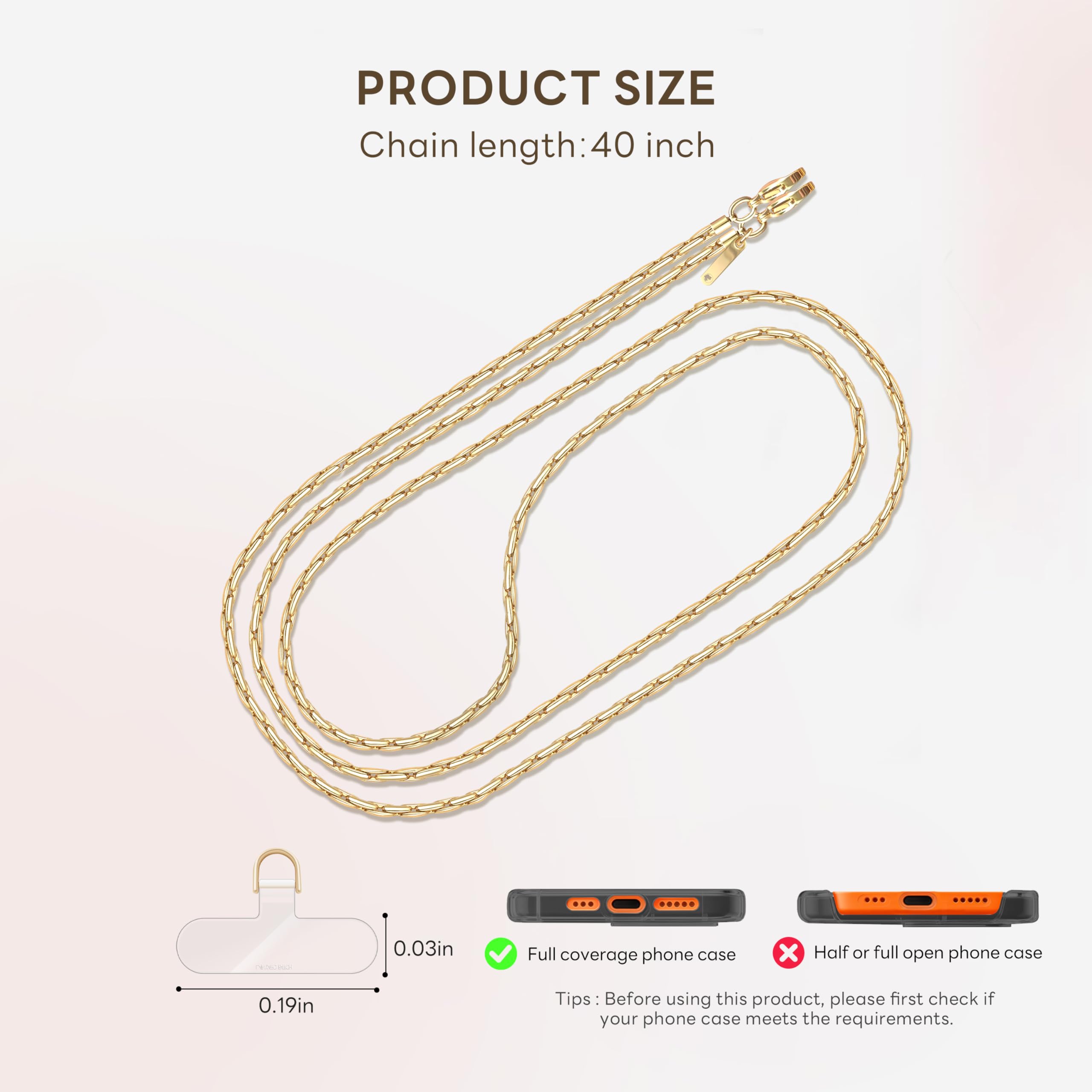 Pasek na telefon crossbody, odpinany łańcuszek na telefon, crossbody, smycz do telefonu, lekki łańcuszek na rękę