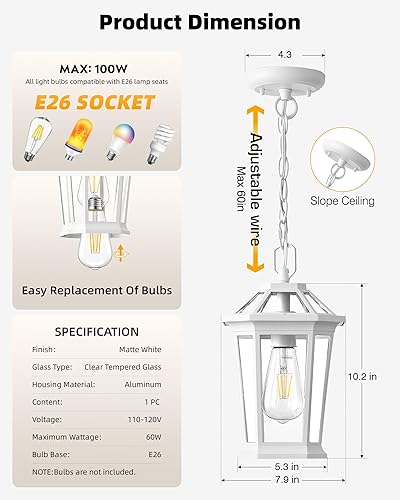 Miniatura 5 de VIANIS Luces Colgantes Blancas para Exteriores, Linternas de Luces Colgantes Modernas para Exteriores, Luces de Porche de Aluminio para Techo
