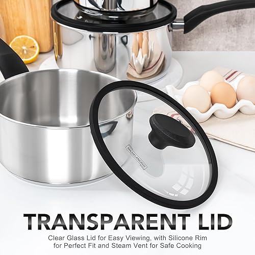 Miniatura 4 de MICHELANGELO Cacerola de acero inoxidable con tapa de 1 cuarto, 2 cuartos y 3 cuartos de galón, cacerolas de acero inoxidable triple con mango de