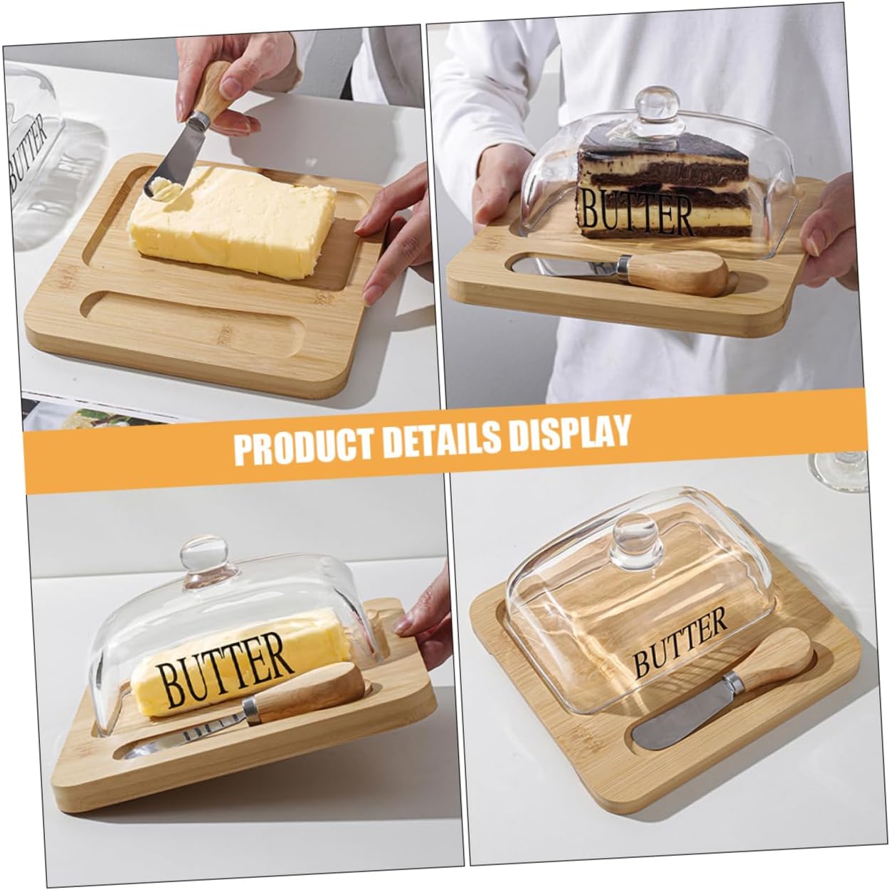 Unomor 1set Butter Holder Glass Dome and Knife Airtight Food Preservation Box for Refrigerator for Keeping Butter Fresh and Odor