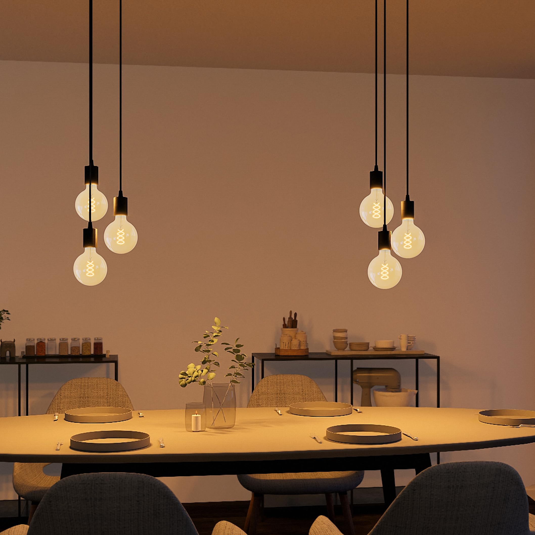 SSC-LUXon PARU Hängeleuchte 3-flammig Retro - Industrial Style Pendellampe mit Textilkabel inkl. Globe XL E27 Filament LED Lampen