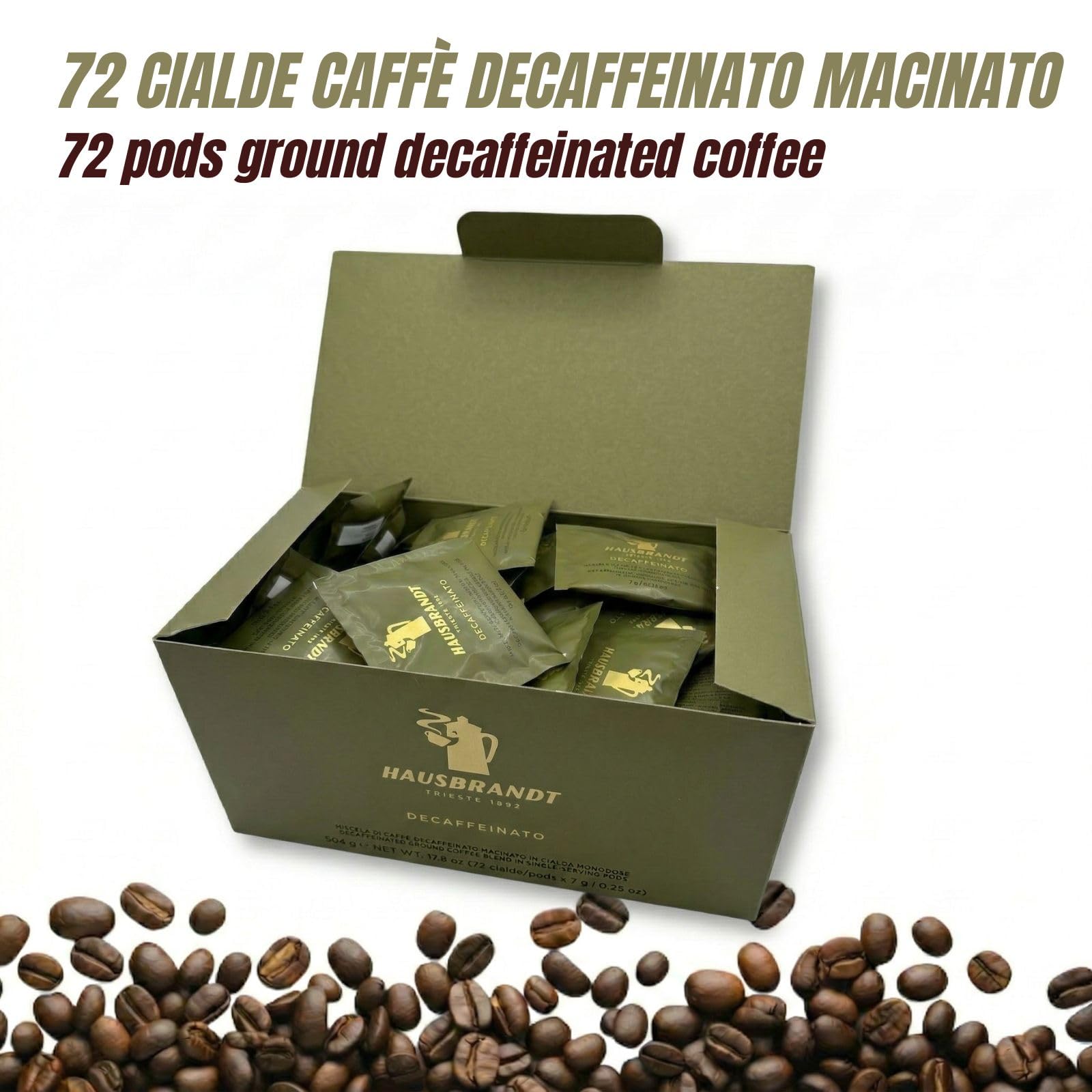 HAUSBRANDT Caffè Decaffeinato in Cialde, 72 Cialde Monodose in Carta Filtro, Macinato, 7g Cialda, 504g