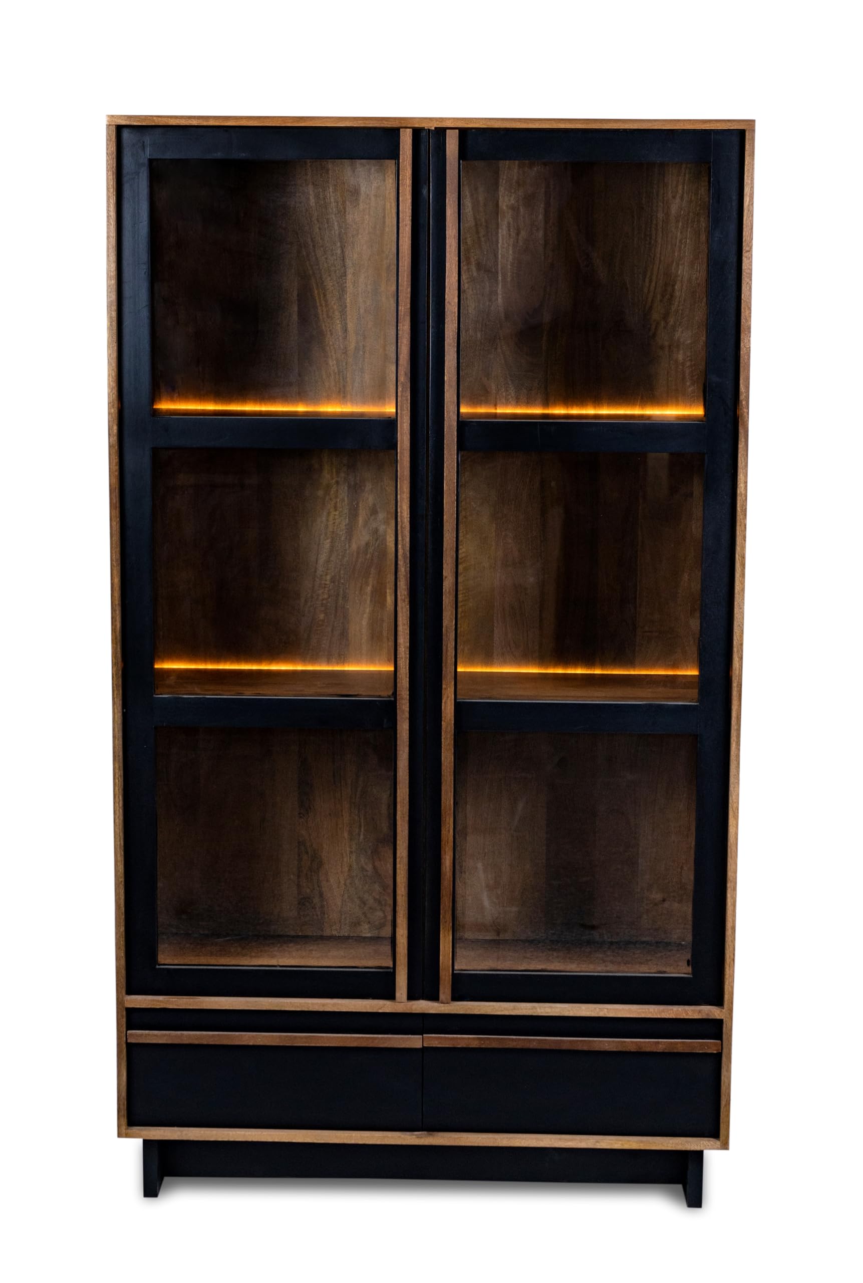 JS CRAFT Modern Display Cabinet with LED Lighting, 3-Tier Glass Door Storage Unit, Wooden Frame with Black Accents-image-31