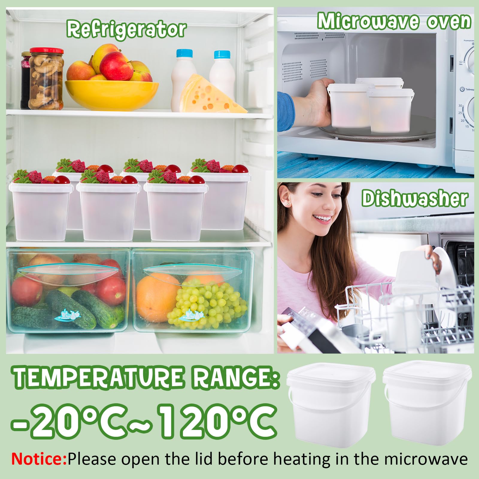 Mifoci Paquete de 24 recipientes cuadrados de 16.9 onzas líquidas con tapas, herméticos, cubos de helado con asa, reutilizables, aptos para congelador, microondas, contenedores de almacenamiento de