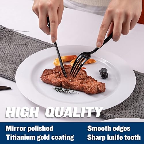 Miniatura 8 de Supernal 180 piezas de cubiertos de plástico negro de plata de alta resistencia, cubiertos de plástico desechables para fiestas, tenedores y