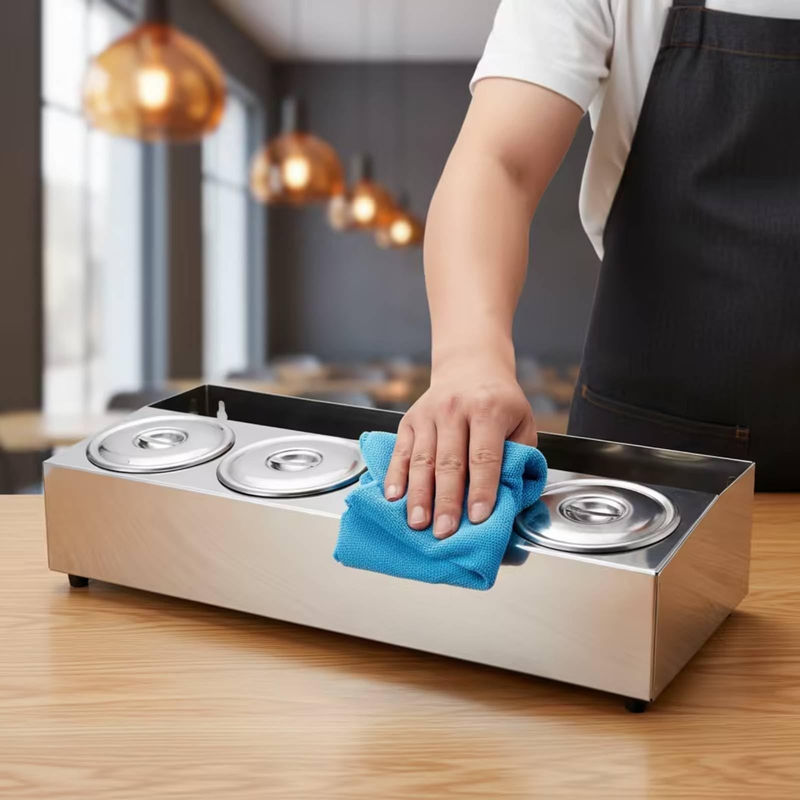 Boîte à Condiments avec Quatre Coupelles En Acier Inoxydable Boîte Compartimentée Compact Récipient Alimentaire avec Couvercle pour Traiteurs, Buffet, Single Row B