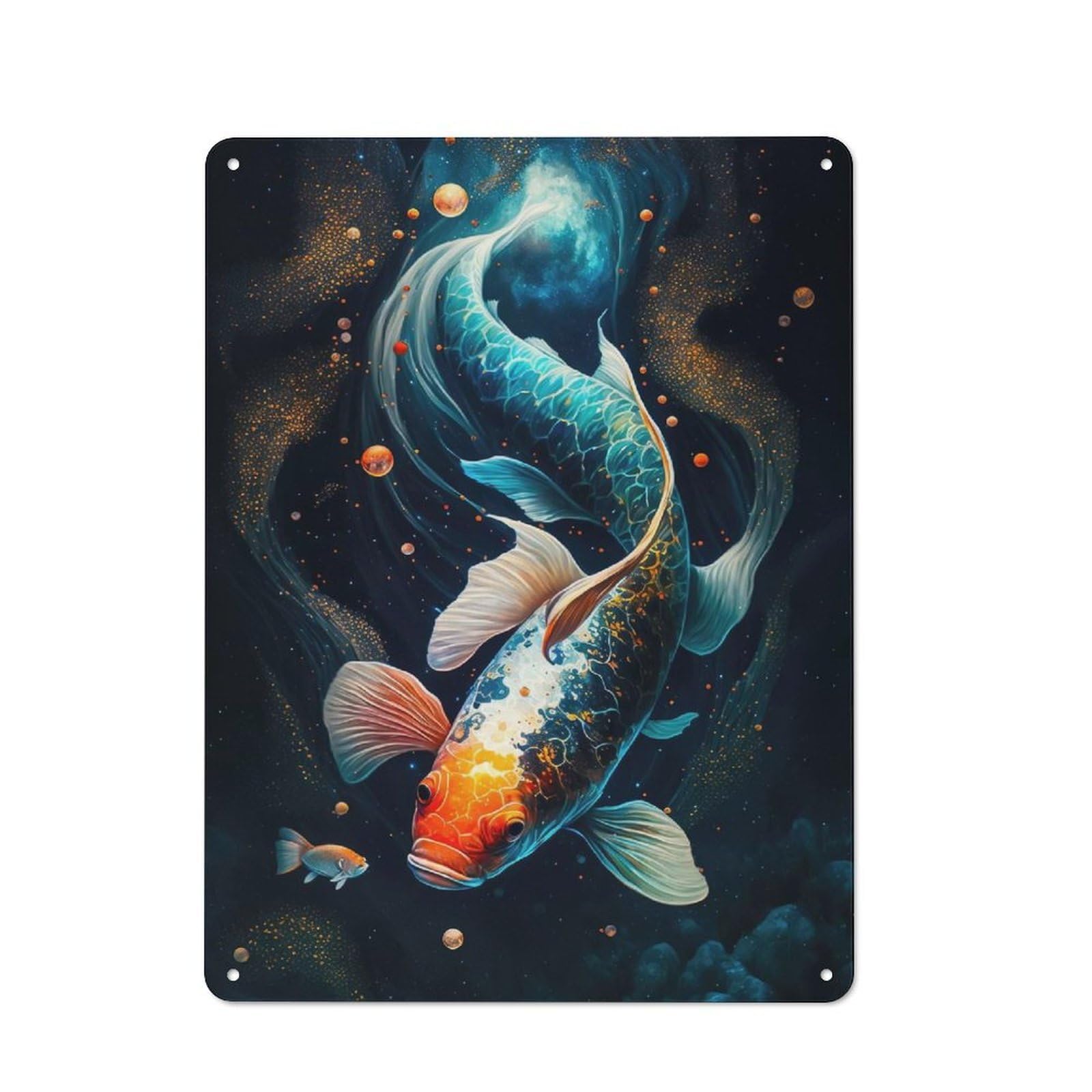 Junmoney Cosmic Koi 6 Shed Metal Sign With Design 40X30cm, Outdoor Room Shed Wall Decor For Greenhouse, Garden Room, Cafe Or Entryway