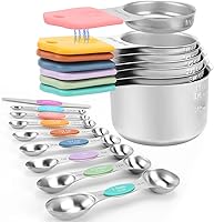 HOUJIP Magnetic Measuring Cups & Spoons Set, 16-Pc Heavy Duty 304 Stainless Steel, Double Markings & Leveler for Precise Dry & Liquid Measuring